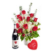 Rose and Hydrangea Vase with Wine - Wine Gift Set - Same Day Toronto Delivery