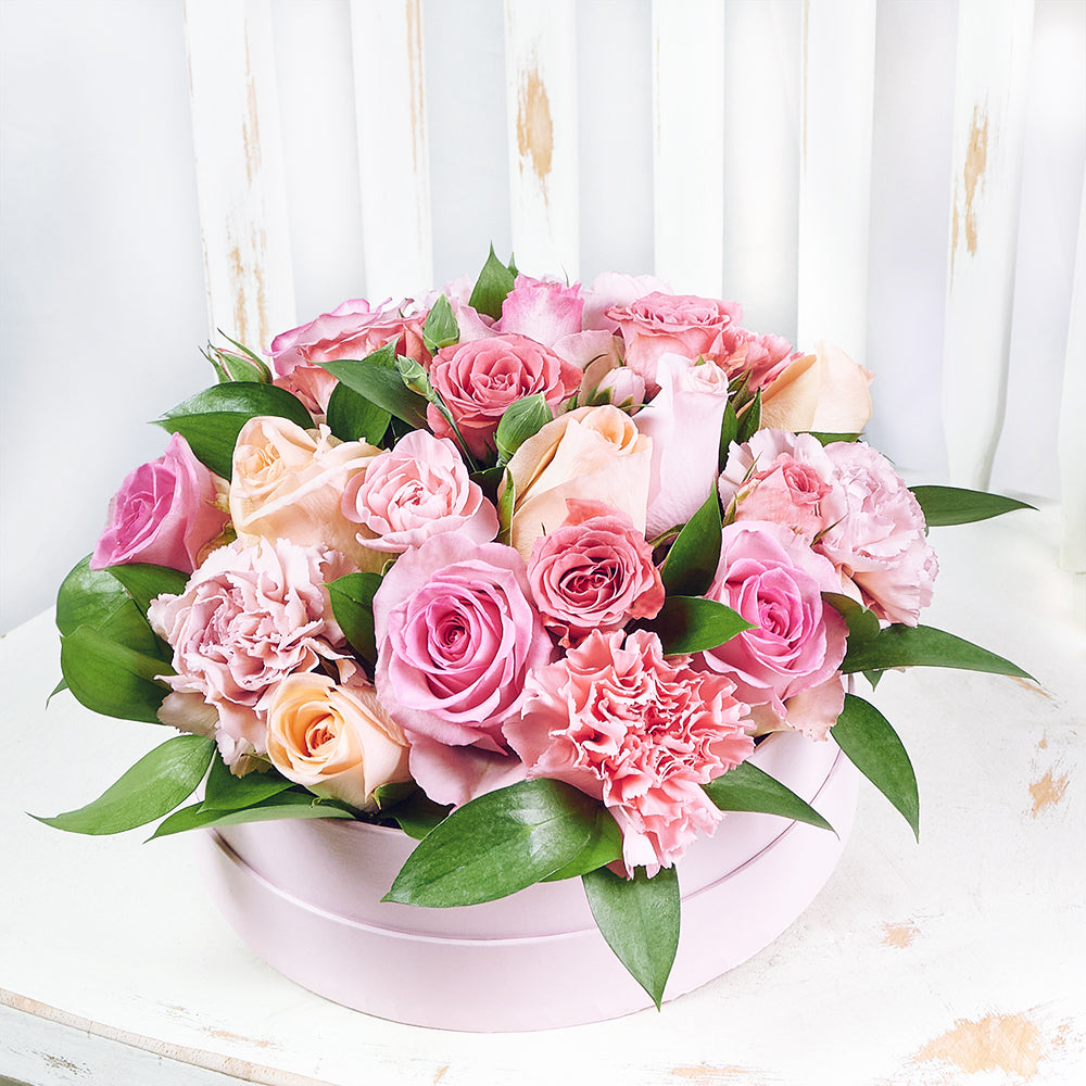 Graceful Pink Mixed Hat Box - Pink Floral Mix Gift Box - Same Day Toronto Delivery