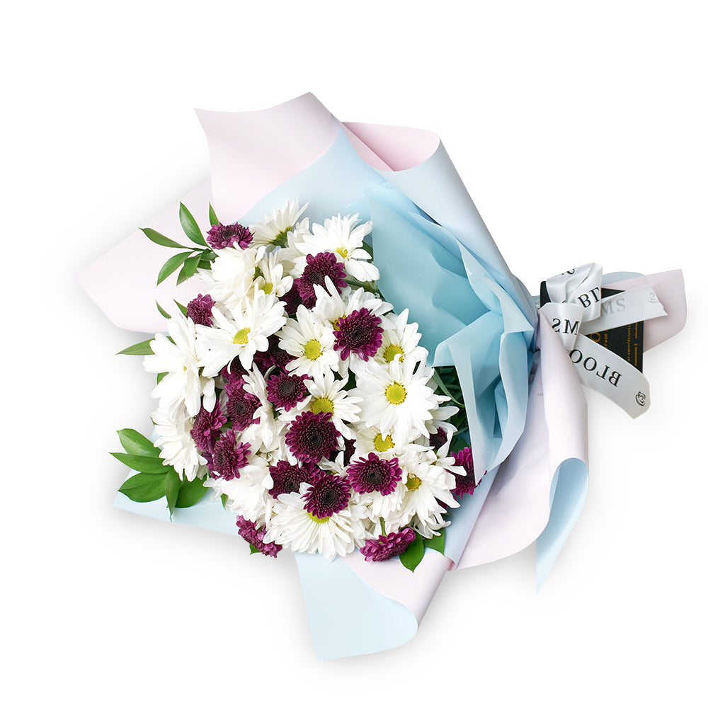 White and purple daisy floral bouquet. Same Day Toronto Delivery