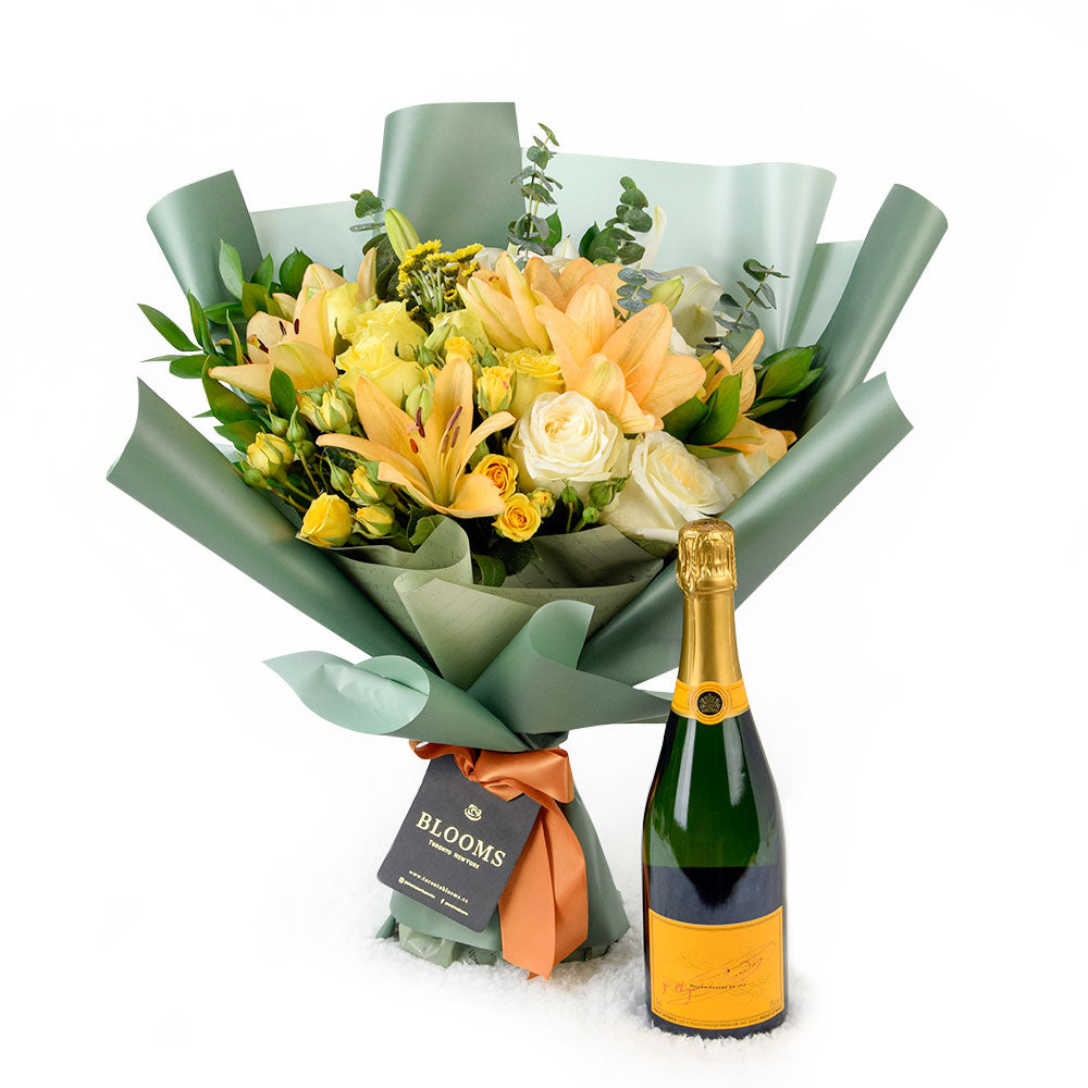 Mixed flower bouquet and Champagne - Same Day Toronto Delivery