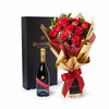 Valentine’s Day 12 Stem Red Rose Bouquet With Box & Champagne, Valentine's day gifts, Toronto Same Day Flower Delivery, sparkling wine]