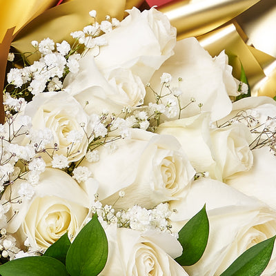 Valentine’s Day 12 Stem White Rose Bouquet With Box & Bear, Valentine's Day gifts, plush gifts, roses gifts, Toronto Same Day Flower Delivery
