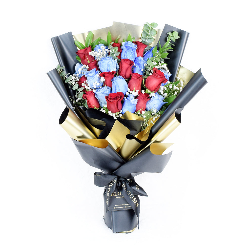 Red and Blue Rose Bouquet
