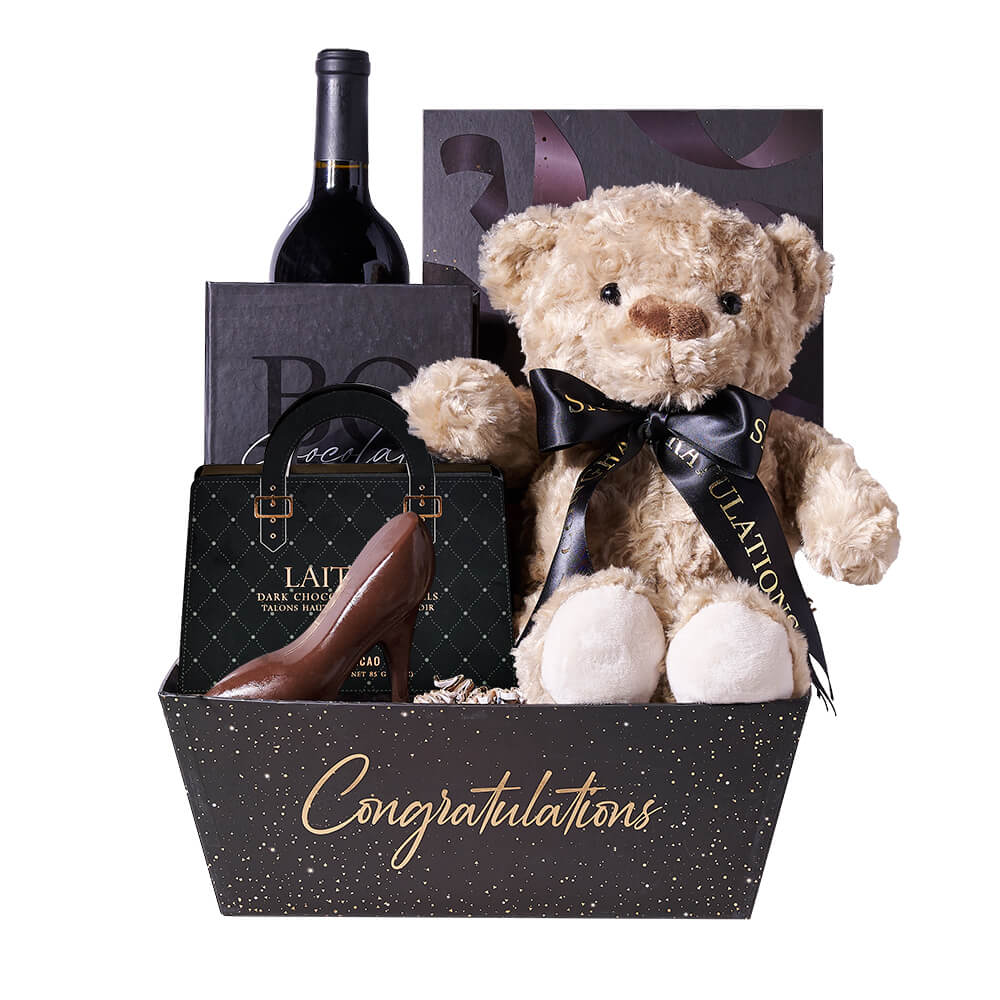 Bear &amp; Wine Graduation Gift, chocolate gift, chocolate, wine gift, wine, plush gift, plush, graduation gift, graduation, gourmet gift, gourmet