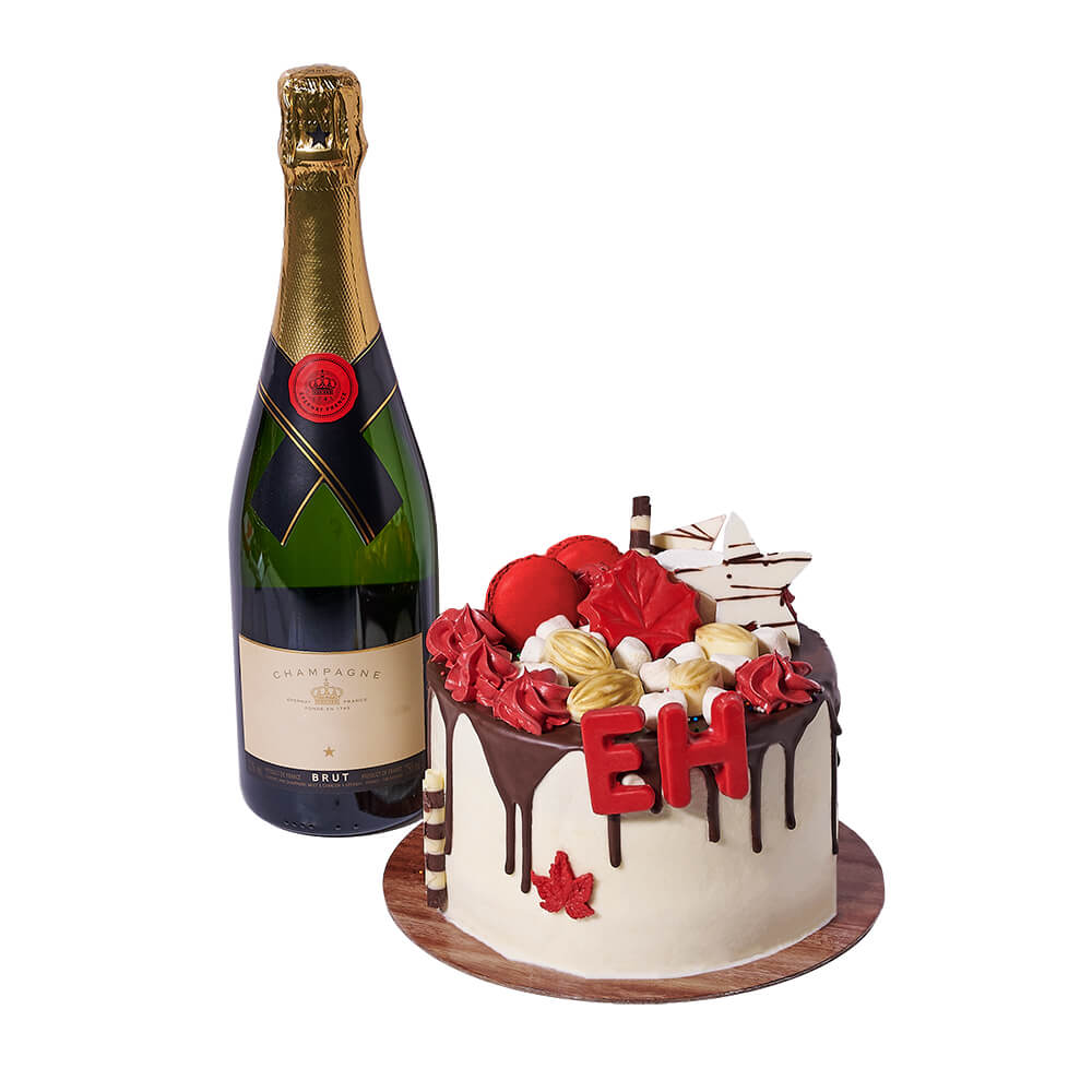 Canada Day Cake &amp; Bubbly Gift, canada day gift, canada day, gourmet gift, gourmet, cake gift, cake, champagne gift, champagne, sparkling wine gift, sparkling wine