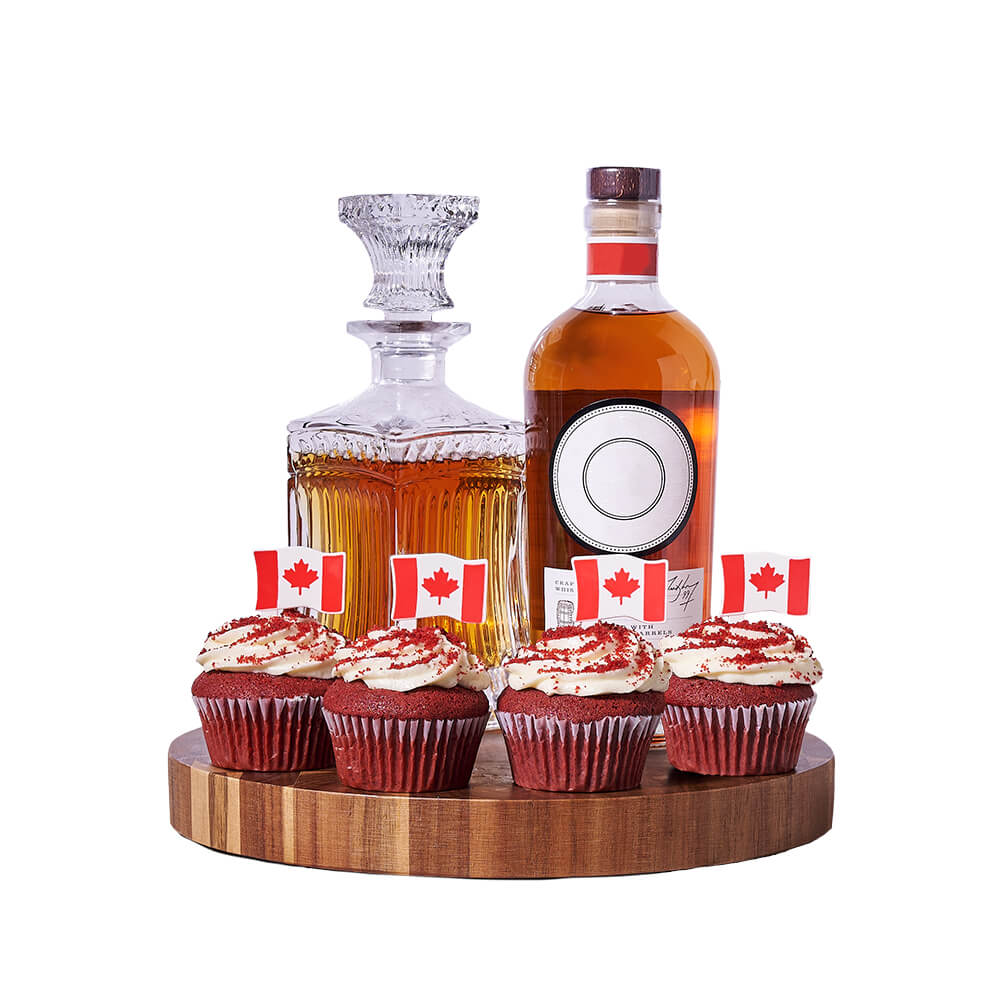 Decanter &amp; Cupcake Canada Day Gift, canada day gift, canada day, gourmet gift, gourmet, liquor gift, liquor, cake gift, cake