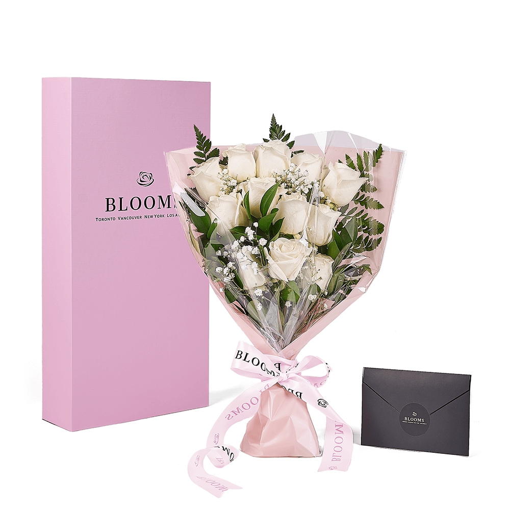 Enduring White Rose Bouquet & Box, floral gifts, rose gifts, gifts, roses, Toronto delivery