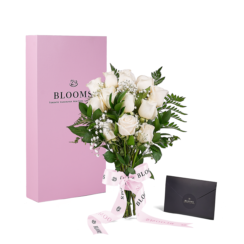 Enduring White Rose Bouquet & Box, floral gifts, rose gifts, gifts, roses, Toronto delivery