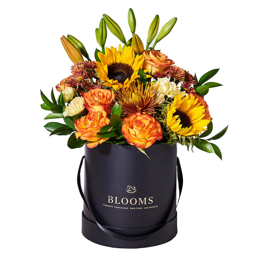 Fall Into Bloom Floral Hat Box,  floral gift, floral, flower gift, flower, fall gift, fall, thanksgiving gift, thanksgiving