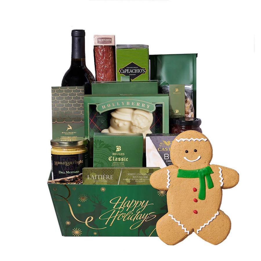 Gingerbread Feast Gift Set with Wine, christmas gift, christmas, holiday gift, holiday, gourmet gift, gourmet, wine gift, wine