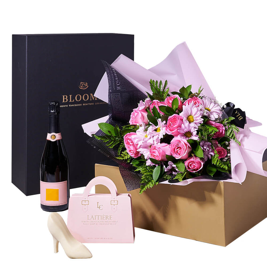 Gorgeous Chocolate & Mixed Bouquet Gift Set, champagne gift, champagne, gourmet gift, gourmet, chocolate gift, chocolate, floral gift, floral