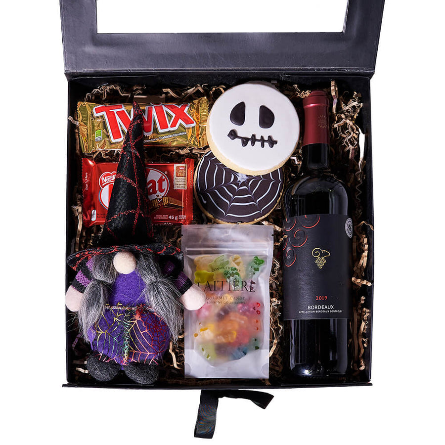 Halloween Chocolate & Wine Box, wine gift, wine, gourmet gift, gourmet, candy gift, candy