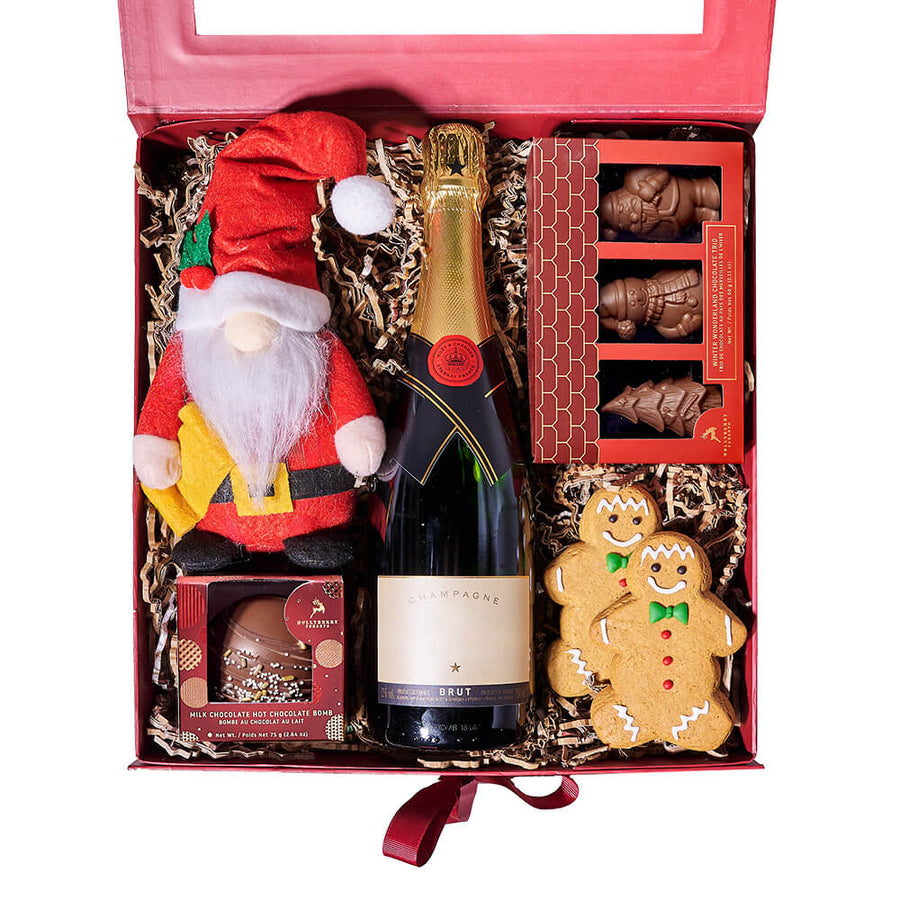 Holiday Champagne & Mr. Claus Gift Box, champagne gift, champagne, sparkling wine gift, sparkling wine, gourmet gift, gourmet, chocolate gift, chocolate, christmas gift, christmas, holiday gift, holiday