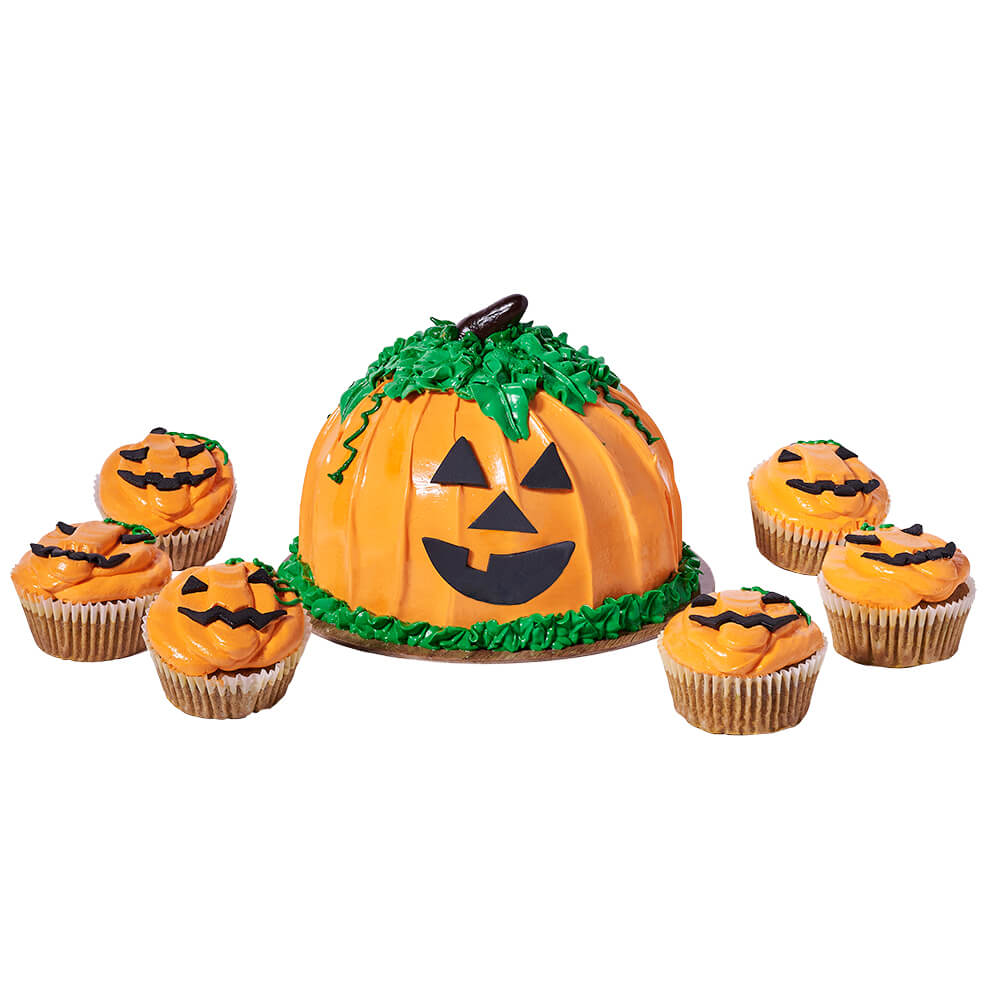 Jack-O-Lantern Cake &amp; Cupcake Party Set, cake gift, cake, gourmet gift, gourmet, halloween gift, halloween