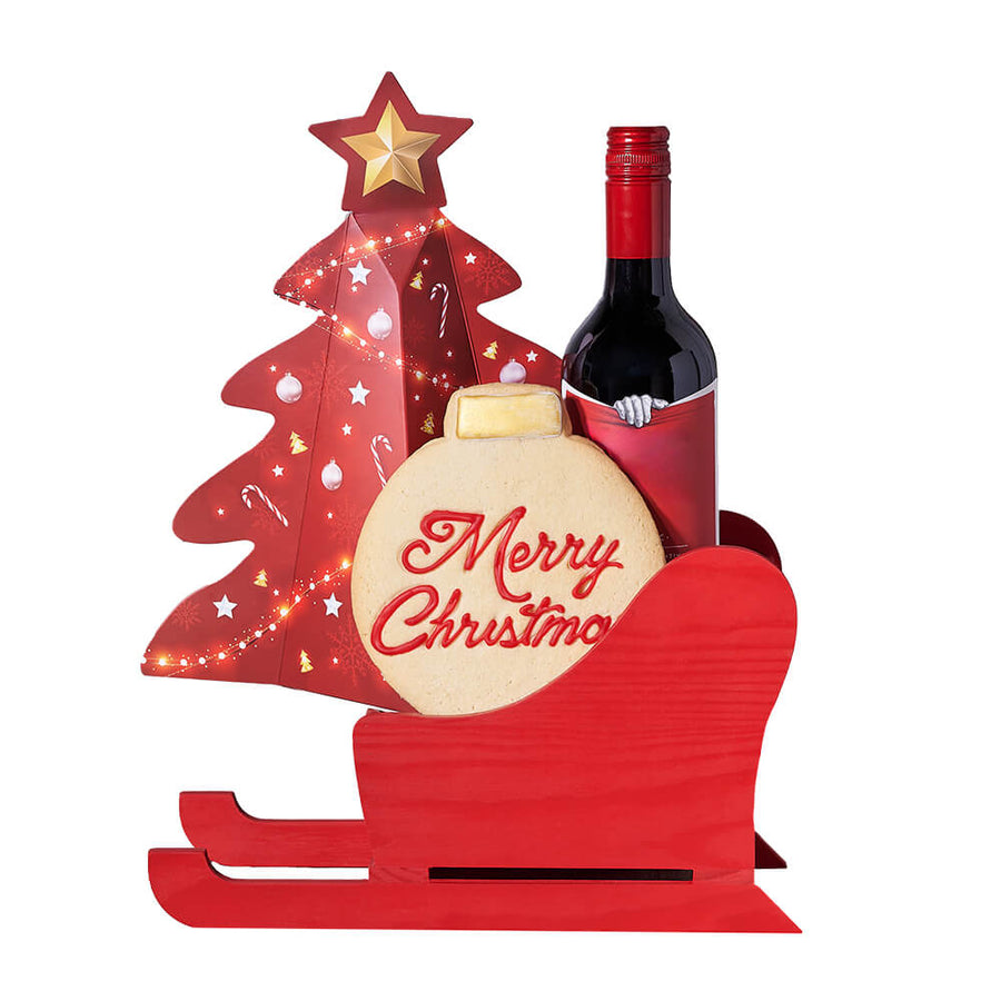 Merry Christmas Wine Sleigh, christmas gift, christmas, holiday gift, holiday, gourmet gift, gourmet