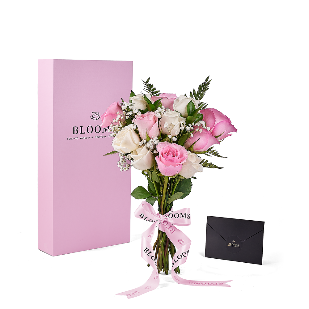 Mother’s Day 12 Stem Pink & White Rose Bouquet with Box, mothers day gift, mothers day, rose gift, rose, Toronto delivery