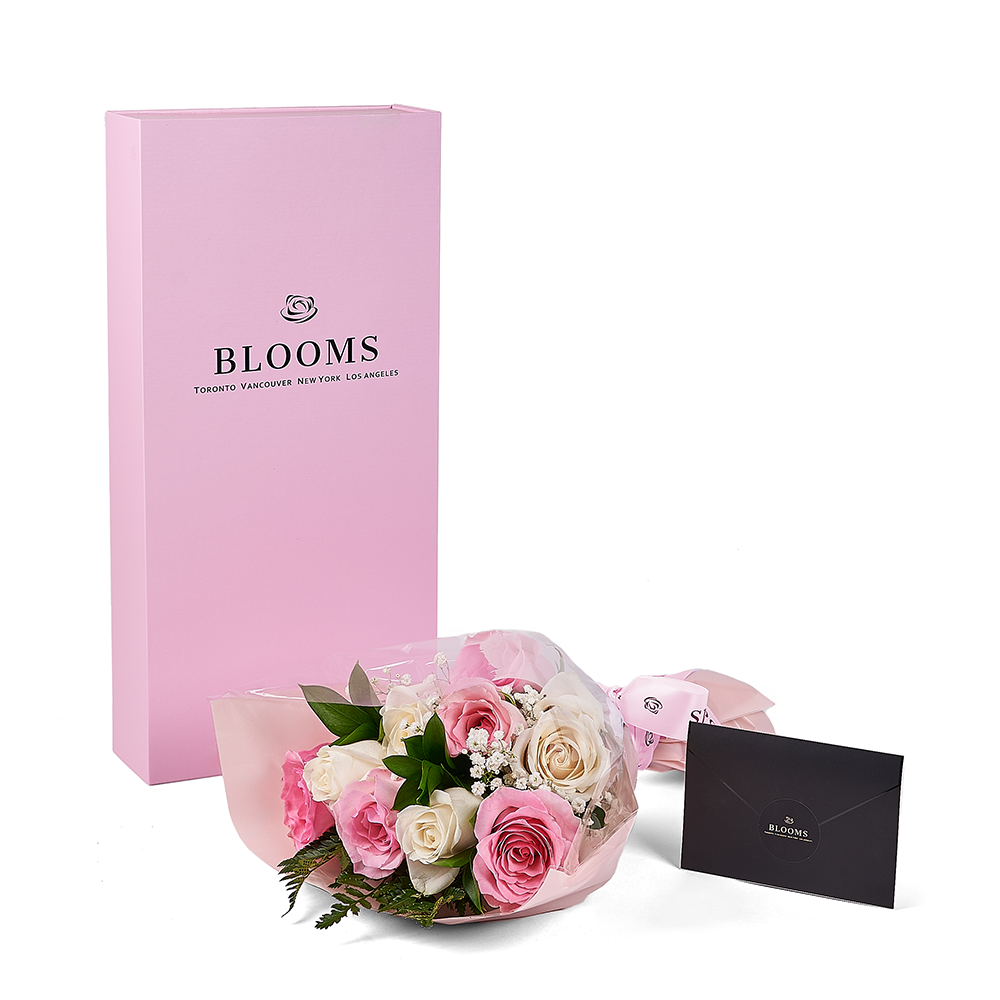 Mother’s Day 12 Stem Pink & White Rose Bouquet with Box, mothers day gift, mothers day, rose gift, rose, Toronto delivery