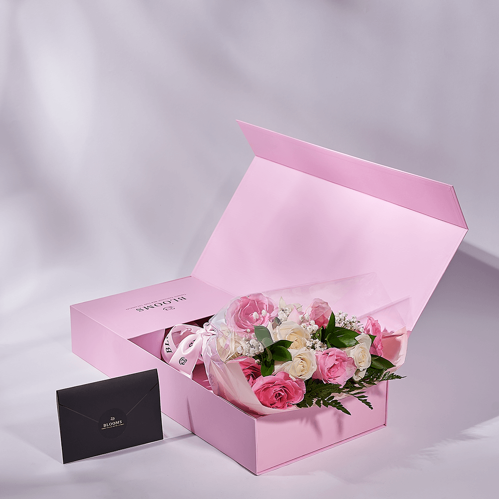 Mother’s Day 12 Stem Pink & White Rose Bouquet with Box, mothers day gift, mothers day, rose gift, rose, Toronto delivery
