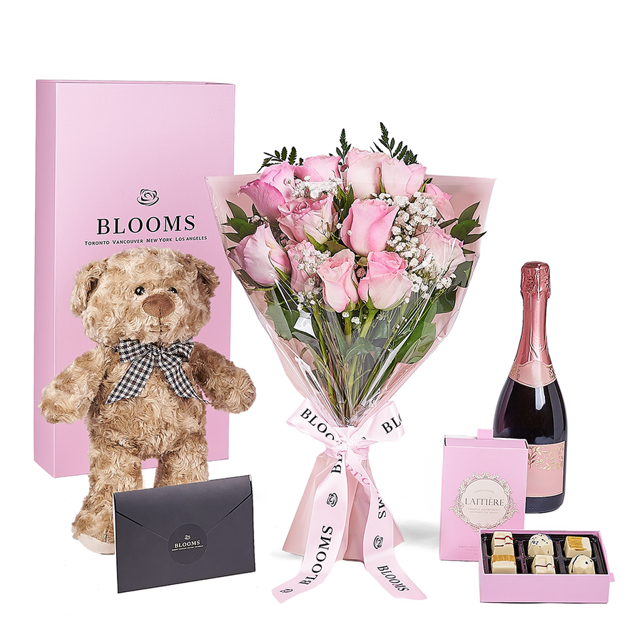 Mother’s Day Ultimate Pink Rose Gift Set – Mother’s Day Gifts – Toronto delivery, champagne gift, champagne, sparkling wine gift, sparkling wine