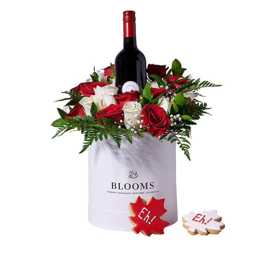 Touch of Canada Gift, wine gift, wine, flower gift, flower, cookie gift, cookie, canada day gift, canada day