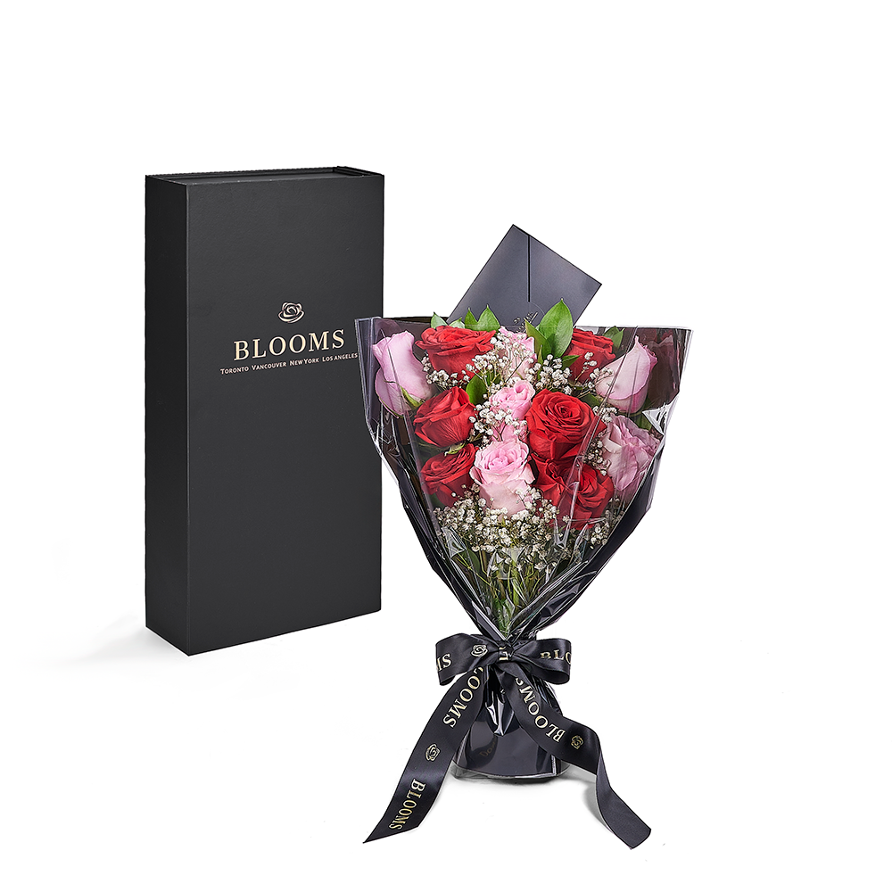 Valentine's Day 12 Stem Pink &amp; Red Rose Bouquet With Designer Box, Toronto Same Day Flower Delivery, Valentine's Day gifts, roses