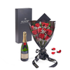 Valentine’s Day 12 Stem Red Rose Bouquet With Box & Champagne, Valentine's day gifts, Toronto Same Day Flower Delivery, sparkling wine