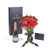 Valentine’s Day 12 Stem Red Rose Bouquet With Box & Champagne, Valentine's day gifts, Toronto Same Day Flower Delivery, sparkling wine