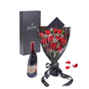 Valentine's Day 12 Stem Red Rose Bouquet With Box & Wine, roses, wine, Valentine's day gifts, Toronto Same Day Flower Delivery