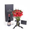 Valentine's Day 12 Stem Red Rose Bouquet With Box & Wine, roses, wine, Valentine's day gifts, Toronto Same Day Flower Delivery