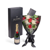 Valentine's Day 12 Stem Red & White Rose Bouquet With Box & Champagne, Valentine's Day gifts, roses, champagne gifts, Toronto Same Day Flower Delivery