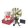 Valentine’s Day 12 Stem White Rose Bouquet With Box & Bear, Valentine's Day gifts, plush gifts, roses gifts, Toronto Same Day Flower Delivery