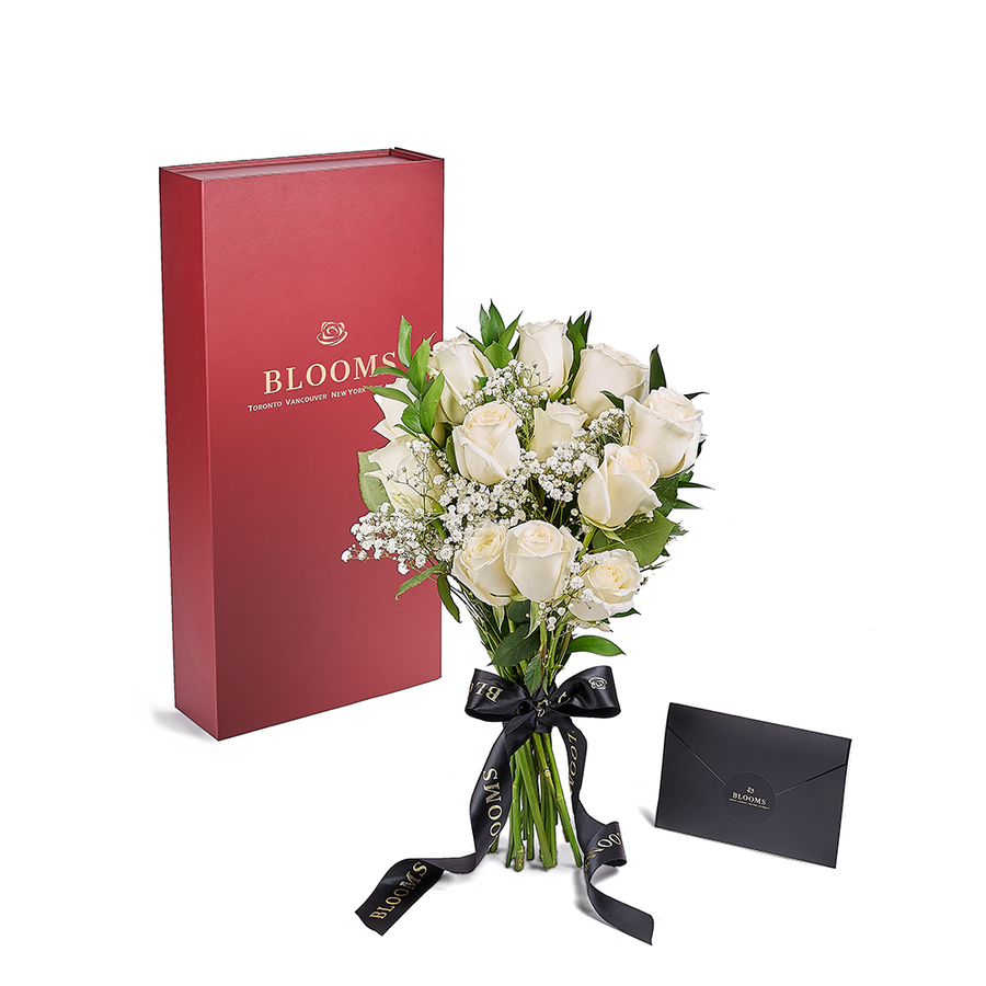 Valentine's Day 12 Stem White Rose Bouquet With Designer Box, Toronto Same Day Flower Delivery, Valentine's Day gifts, roses