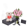 Valentine's Day 12 Stem Pink Rose Bouquet With Box & Bear, Valentine's Day gifts, Toronto Same Day Flower Delivery, plush gifts