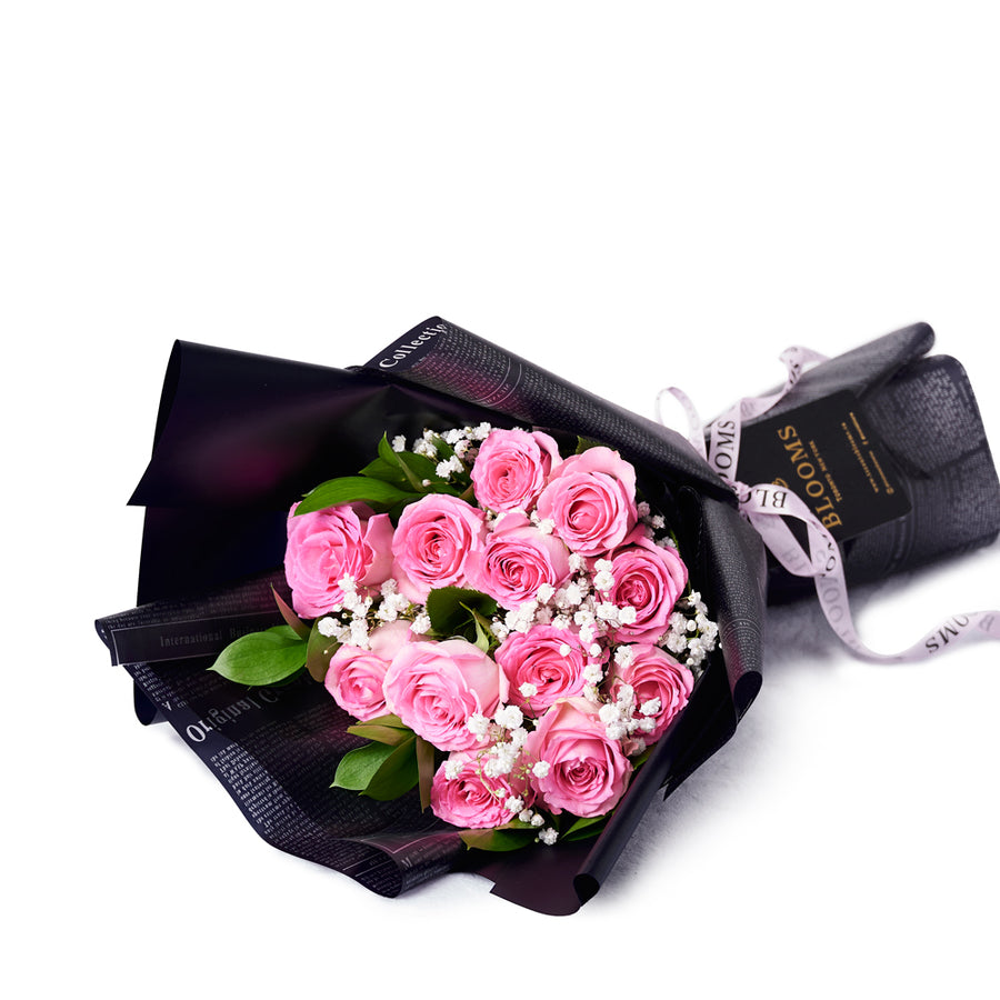 Valentine's Day 12 Stem Pink Rose Bouquet With Designer Box