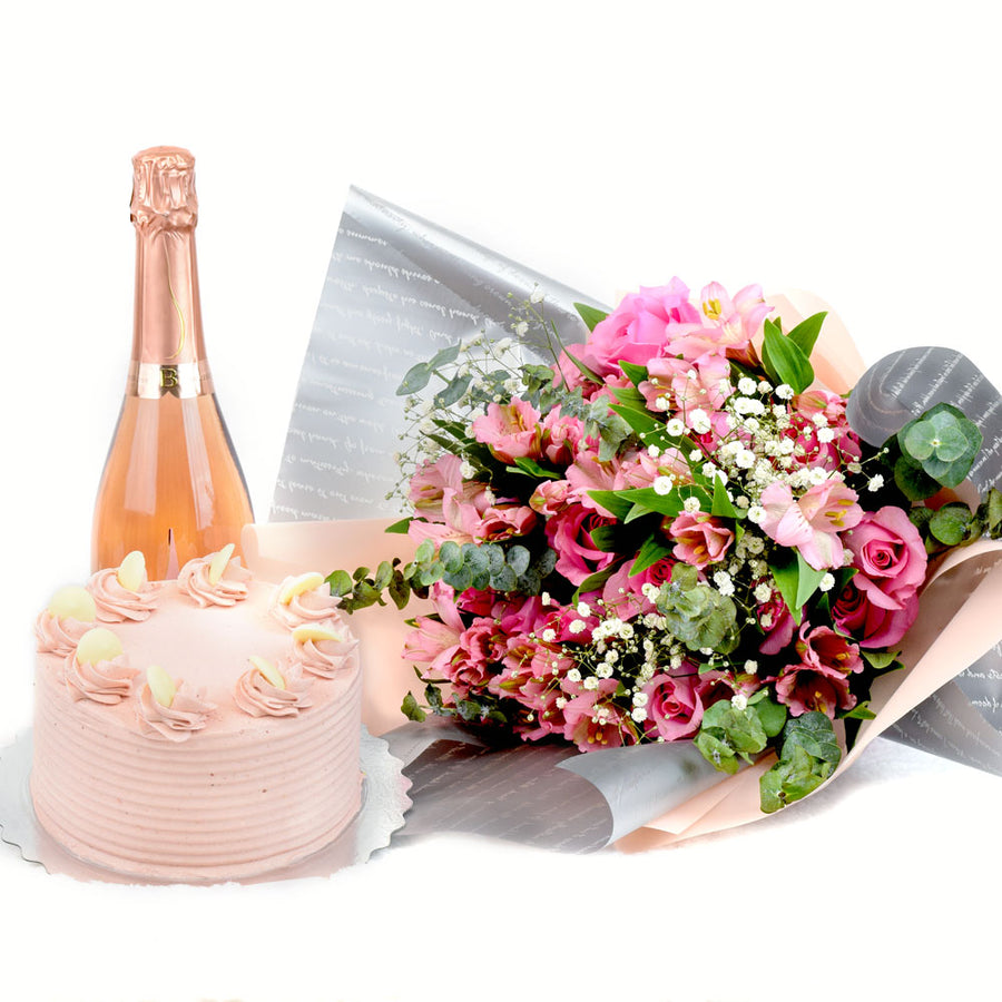 A graceful Celebration Flowers - Mixed Floral Bouquet and Champagne Gift Set - Same Day Toronto Delivery