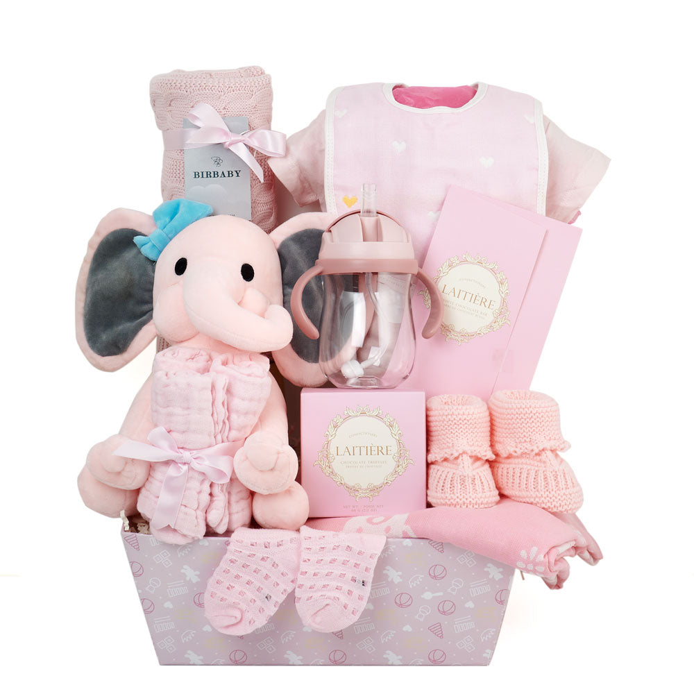 Amazon.com : iAOVUEBY Baby Girl Gifts, Baby Shower Gifts for Girls, Baby  Gift Set for Newborn Girl Essentials, Wooden Baby Gift Basket Swaddle  Blanket Rattle Toy Onesie Headband Bow Infant Hair Brush :