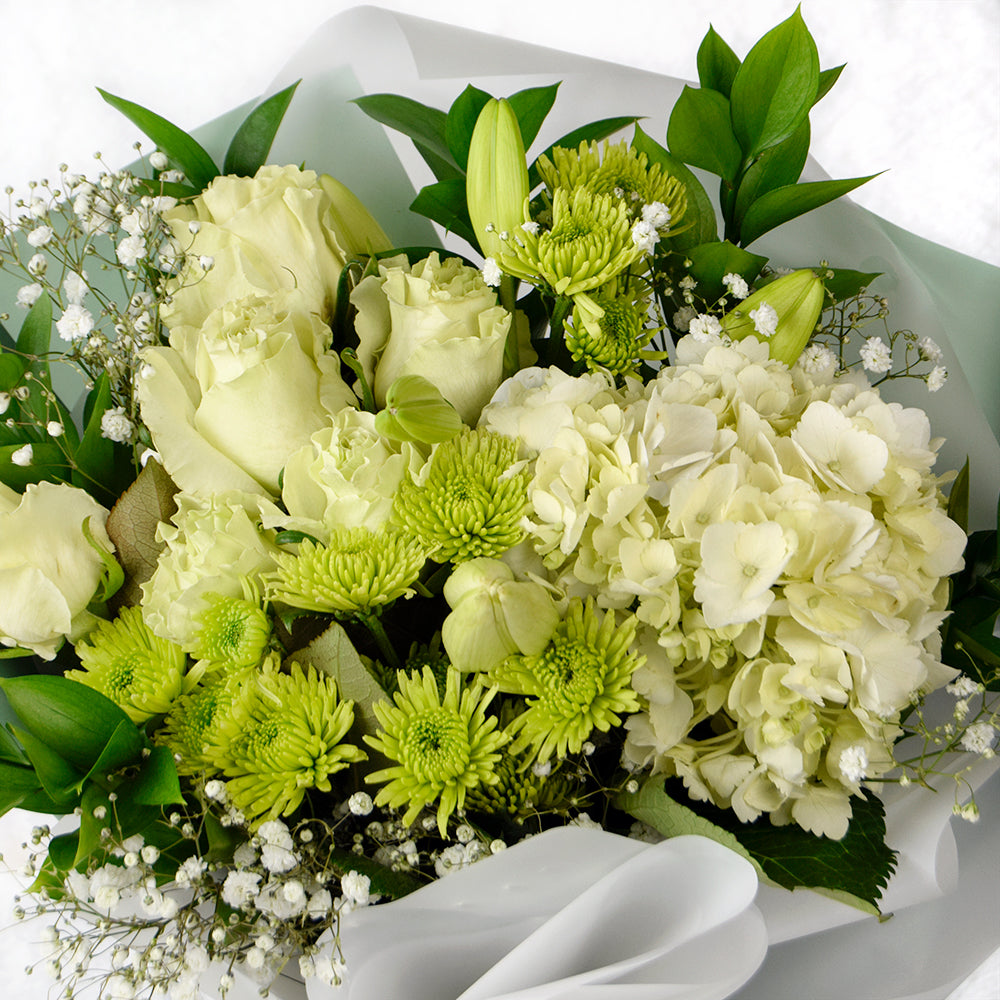 Blossoming Sunrise Mixed bouquet in white and cream. Same Day Toronto Delivery.