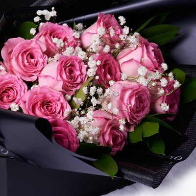 Valentine's Day 12 Stem Pink Rose Bouquet With Box & Wine, Toronto Same Day Flower Delivery, Valentine's Day gifts, rose gifts, pink roses, wine gifts