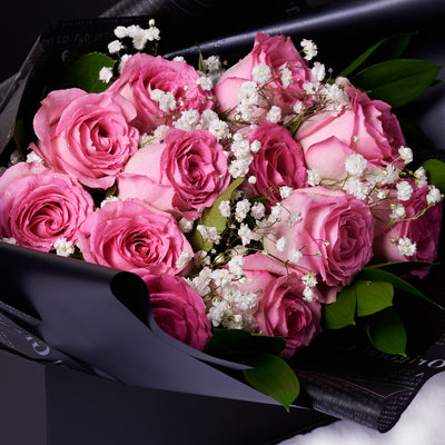 Valentine’s Day Dozen Pink Rose Bouquet With Box & Chocolate, Toronto Same Day Flower Delivery, Valentine's Day gifts, bouquets, pink roses