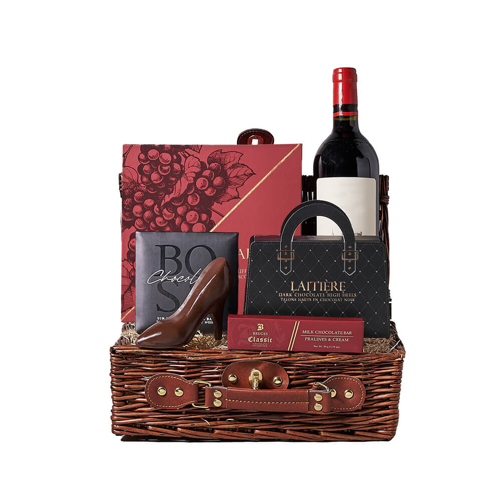 Chocolate Couture Wine Gift Basket, wine gift, wine, gourmet gift, gourmet, chocolate gift, chocolate