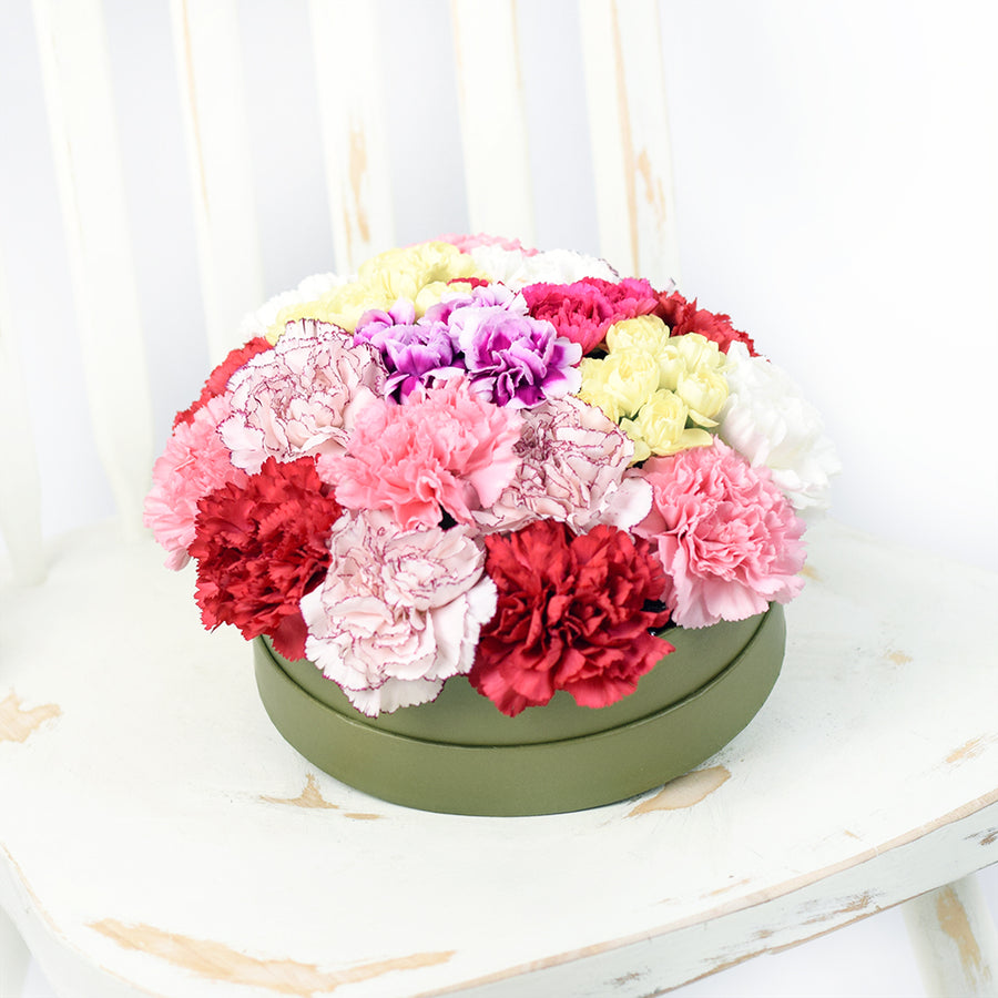 Colourful Radiance Flower Box Set - Carnation Flower Hat Box - Toronto Same Day Delivery