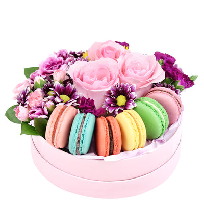 French Soirée Floral Gourmet Box Set - Macaron Hat Box Gift Set - Same Day Toronto Delivery