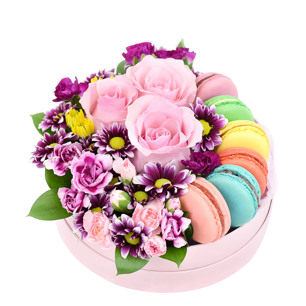 French Soirée Floral Gourmet Box Set - Macaron Hat Box Gift Set - Same Day Toronto Delivery