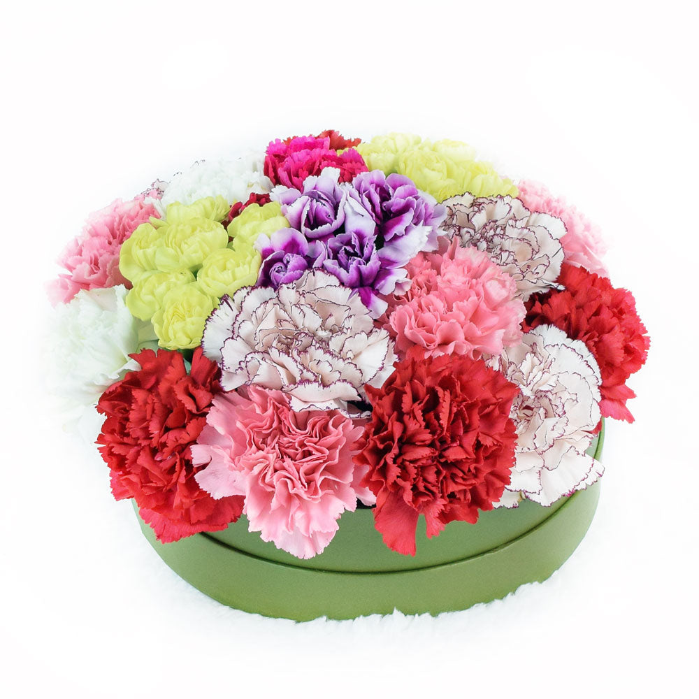 Colourful Radiance Flower Box Set - Carnation Flower Hat Box - Toronto Same Day Delivery