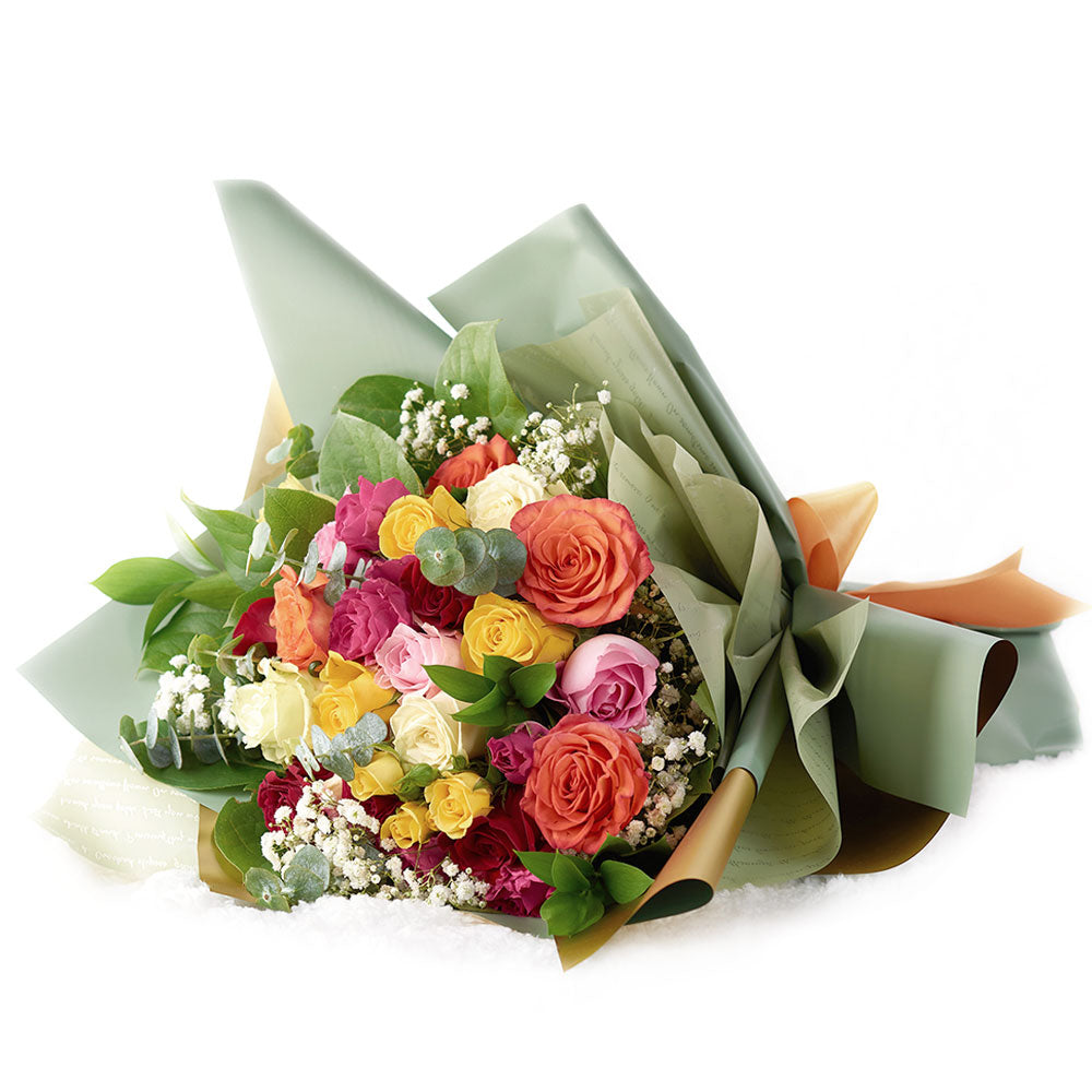 Warm-toned mixed rose bouquet. Same Day Toronto Delivery.