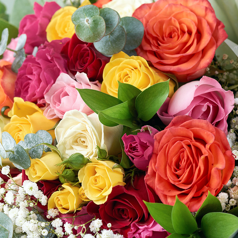 Warm-toned mixed rose bouquet. Same Day Toronto Delivery.