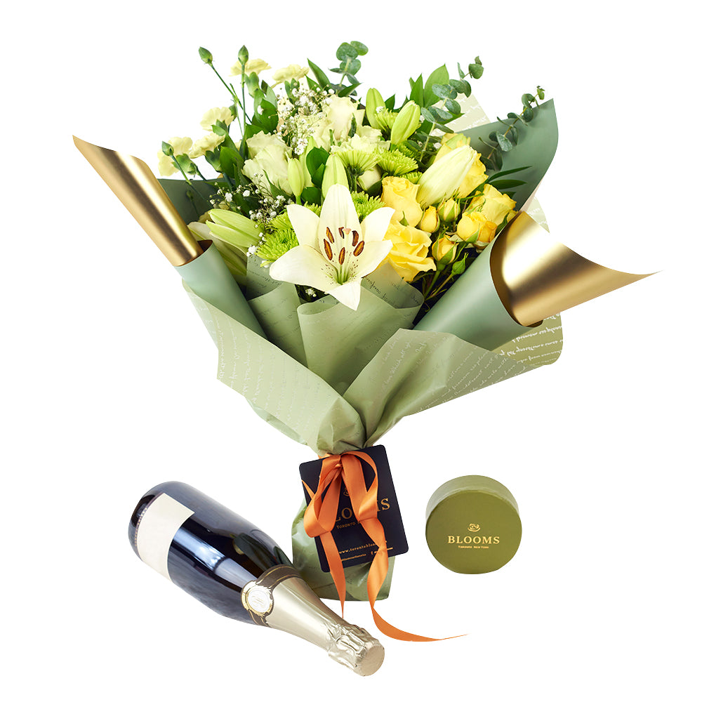 Joyful Renditions Floral Arrangement & Gift Set - Wine Gift Set - Same Day Toronto Delivery