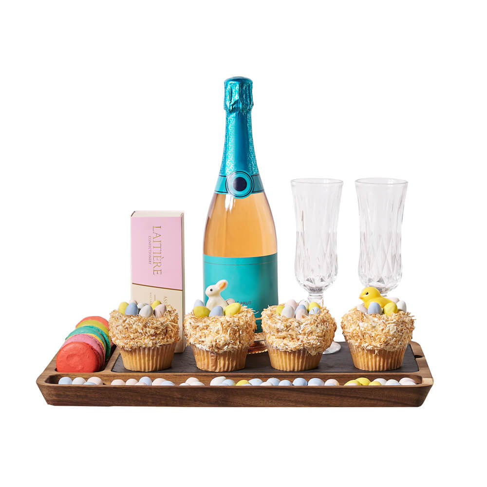 Easter Bunny’s Dessert Cupcakes &amp; Champagne Gift, champagne gift, champagne, sparkling wine gift, sparkling wine, cupcake gift, cupcake 