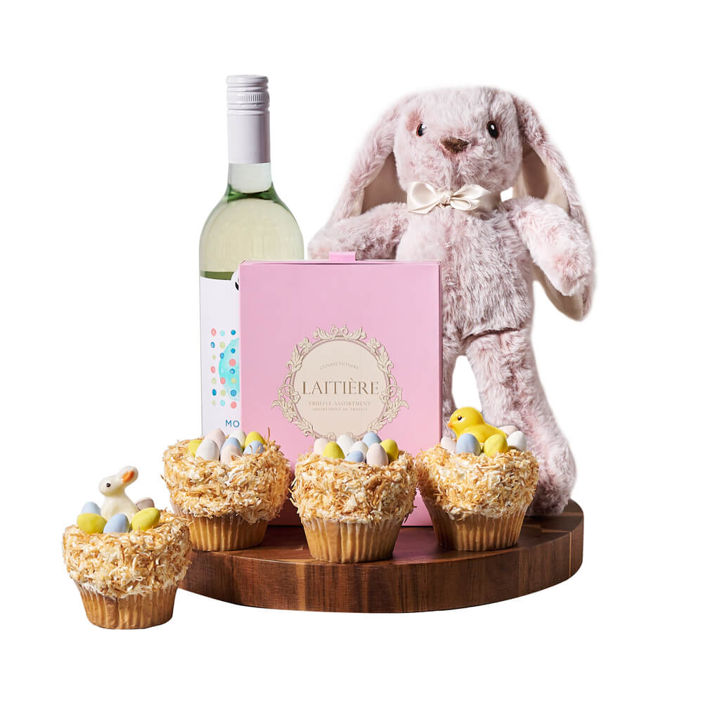 Easter Cuddly Bunny & Wine Gift, easter gift, easter, wine gift, wine, cupcake gift, cupcake, chocolate gift, chocolate, gourmet gift, gourmet