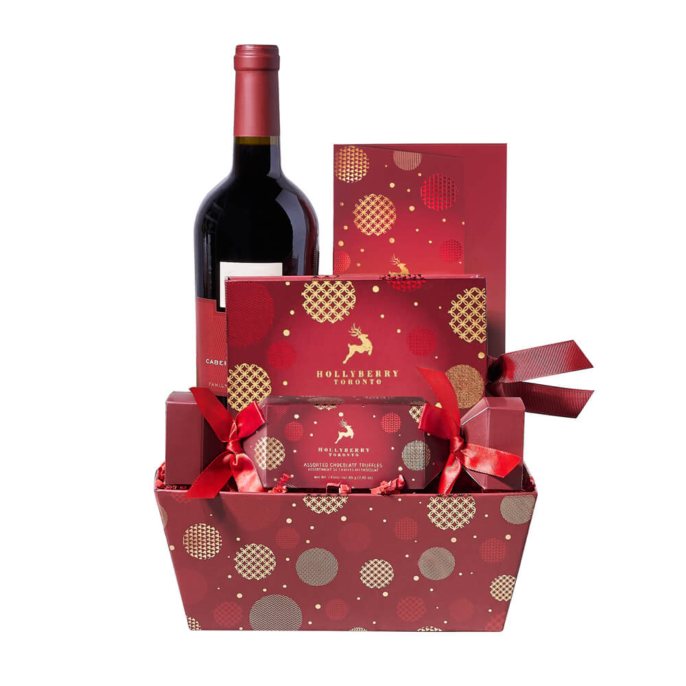 Holiday Wine &amp; Truffle Gift Tray, wine gift baskets, Christmas gift baskets, gourmet gift baskets, holiday gifts, holiday, christmas gift, christmas, wine gift, wine, chocolate gift, chocolate